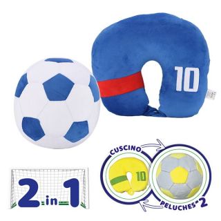 Travel Football Blue - Cuscino da viaggio diventa un pallone peluche