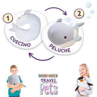 Travel Pets Balenottera - Cuscino da viaggio diventa un maxi peluche
